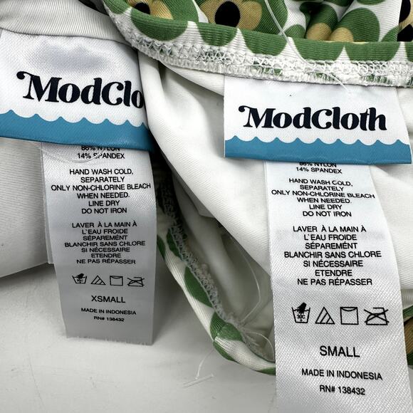 ModCloth Floral Two Piece Bikini Swimsuit Front Tie Retro Beach Green XS/S NWOT - Picture 3 of 7